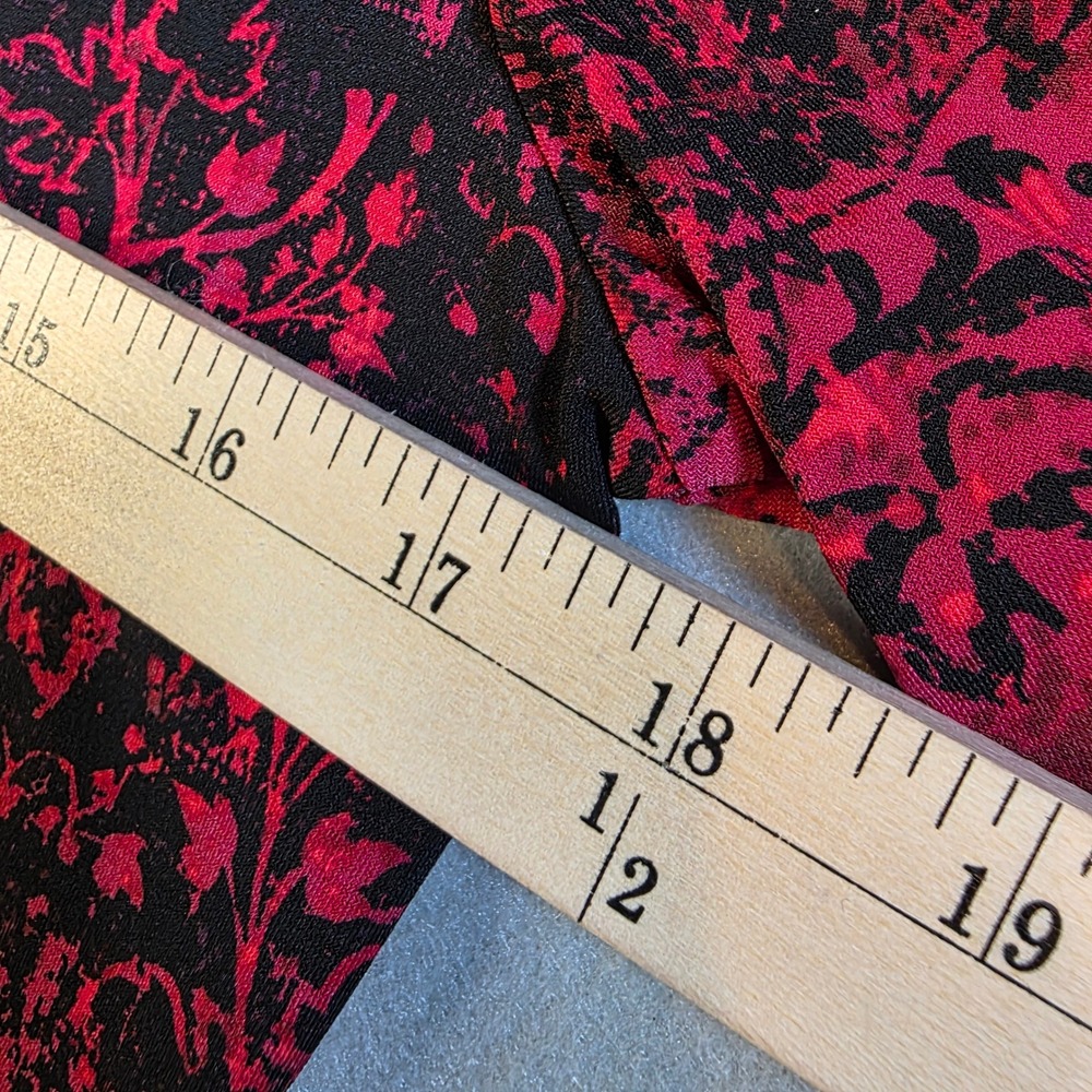 Cato Red Black Floral Damask Keyhole Mock Neck Long Sleeve Top Small - Picture 8 of 10